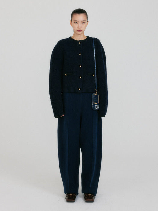 Eenk Zestful Tapered Volume Knit Pants - Navy