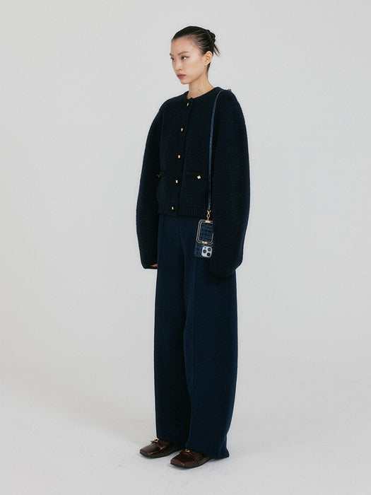 Eenk Zestful Tapered Volume Knit Pants - Navy