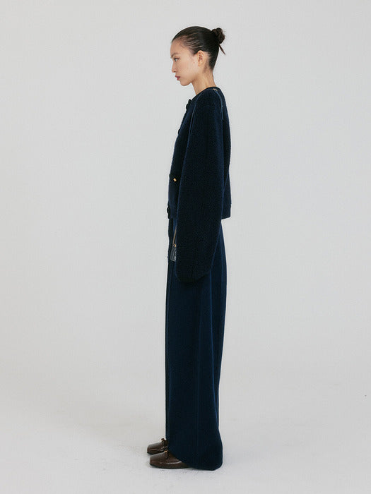 Eenk Zestful Tapered Volume Knit Pants - Navy