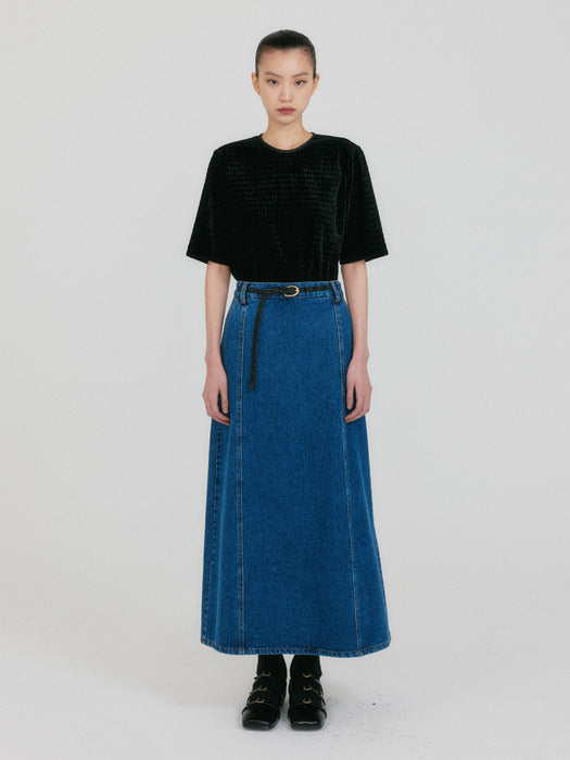 Eenk Zania Belted Maxi Denim Skirt - Blue