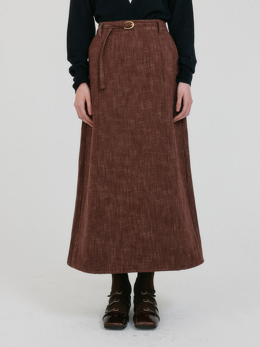 Eenk Zania Belted Maxi Denim Skirt - Brown