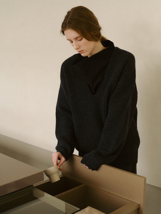 [Kindersalmon] Adara Chunky Sweater Dark-Melange