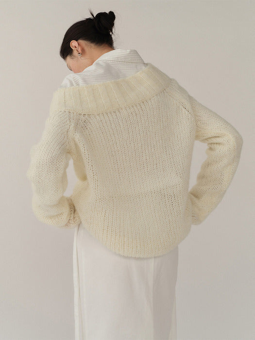 Kindersalmon Off Shoulder Mohair Sweater Ivory