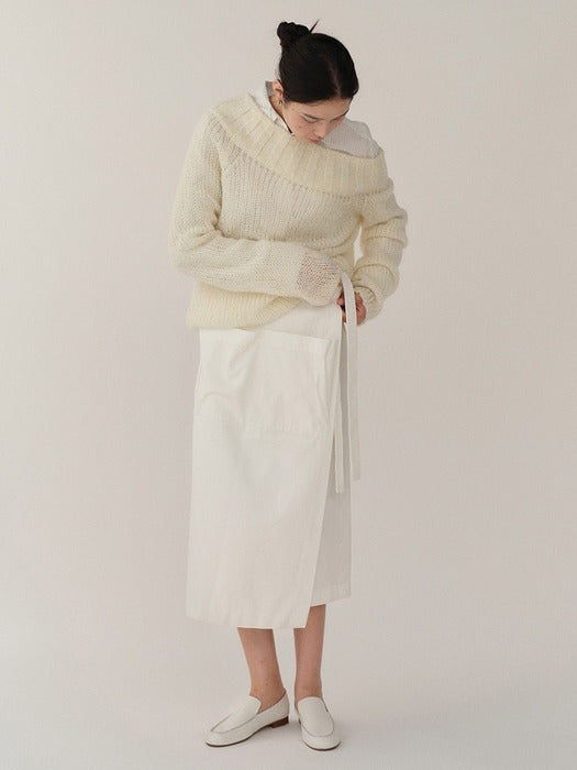 Kindersalmon Off Shoulder Mohair Sweater Ivory