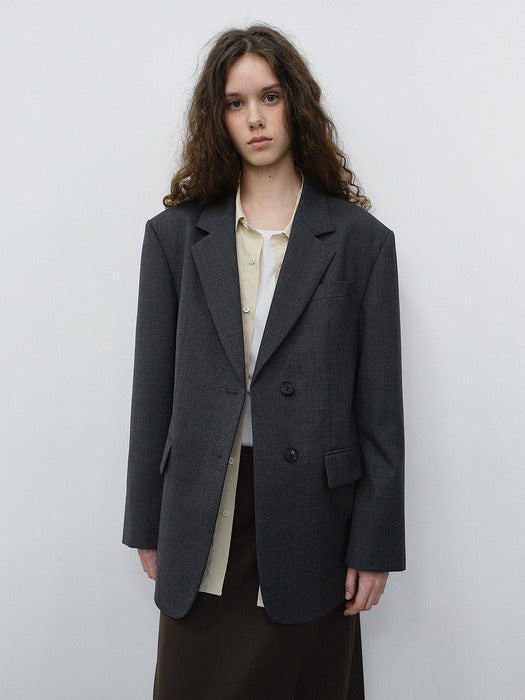 Dunst Essential 2 Button Wool Blazer Melange Grey