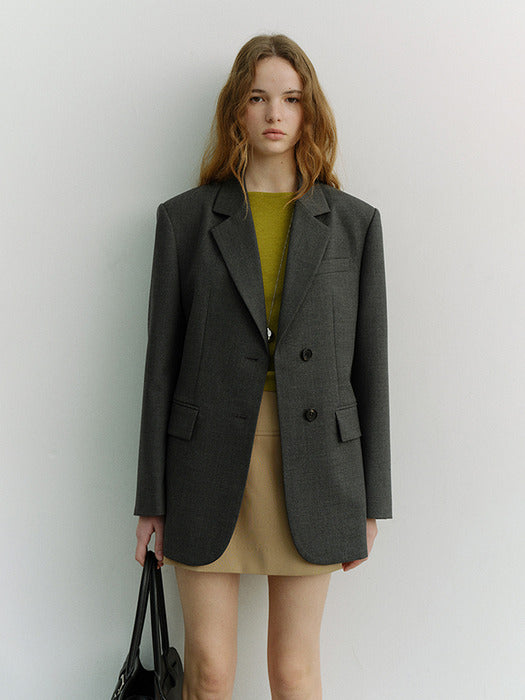 [dunst] ESSENTIAL 2 BUTTON WOOL BLAZER MELANGE GREY_UDJA6A202G2