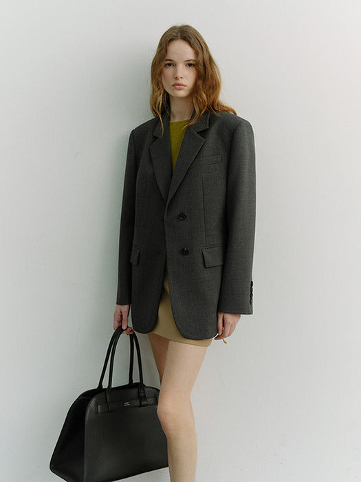 Dunst Essential 2 Button Wool Blazer Melange Grey
