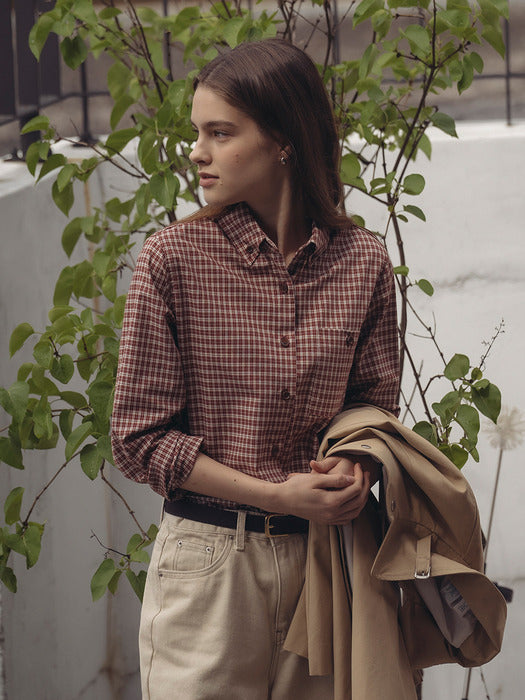 [tillidie] Classic grid check shirt_Red