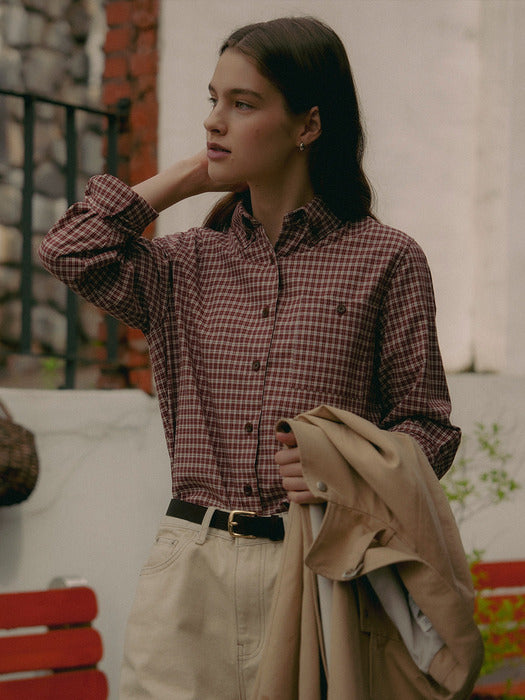 [tillidie] Classic grid check shirt_Red