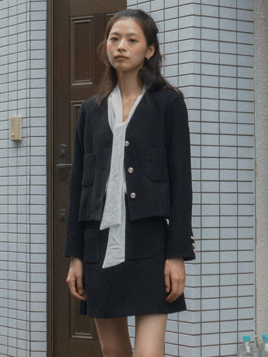 [TILLIDIE] Ourora tweed skirt_Black