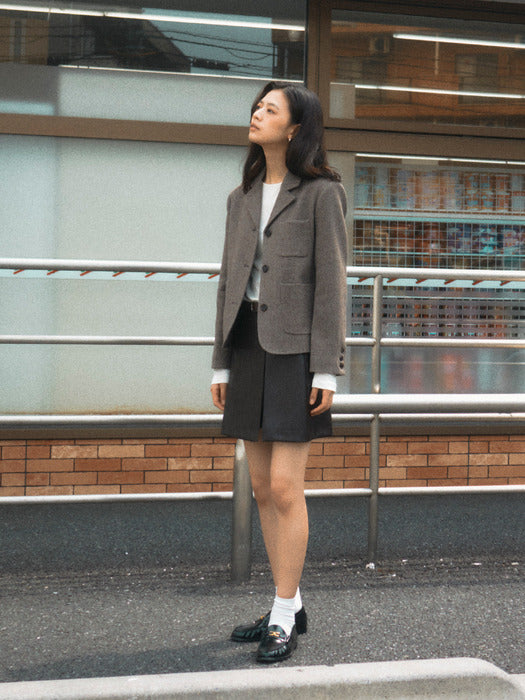 [TILLIDIE] Flannel twill wool jacket_Brown