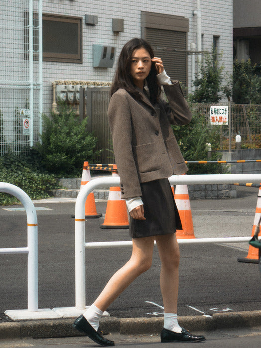 [TILLIDIE] Flannel twill wool jacket_Brown