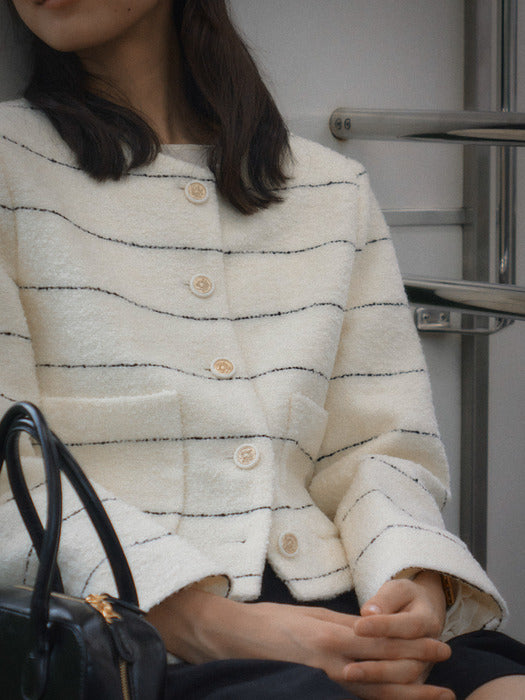 [TILLIDIE] Collarless moa tweed jacket_Ivory