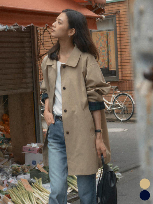 [TILLIDIE] Check detail trench coat_2color