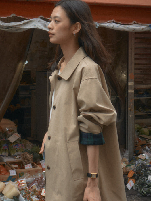 [TILLIDIE] Check detail trench coat_2color