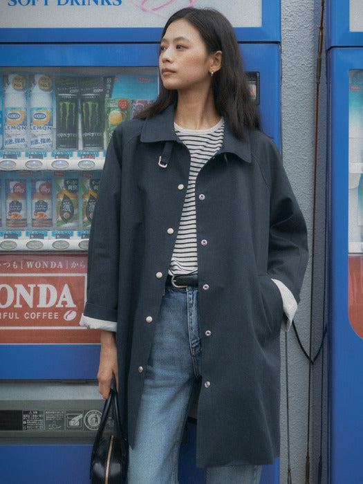 [TILLIDIE] Slim belt raglan sleeve trench coat_Navy