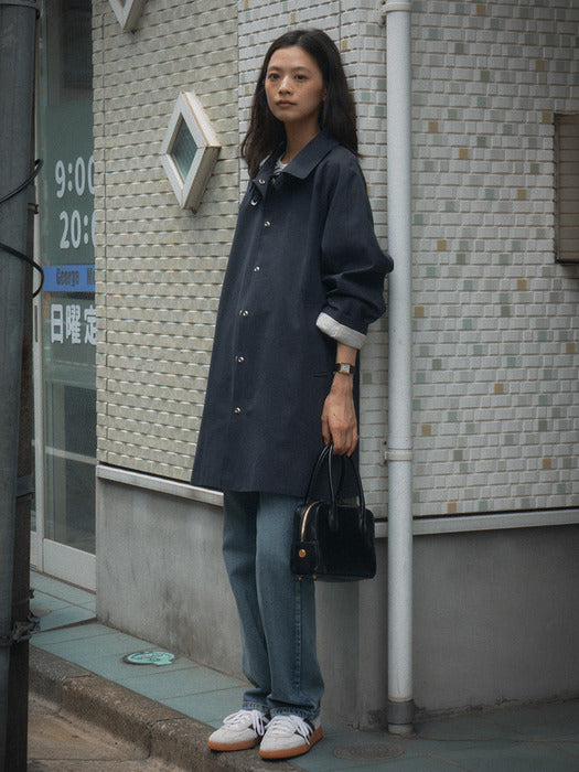 [TILLIDIE] Slim belt raglan sleeve trench coat_Navy