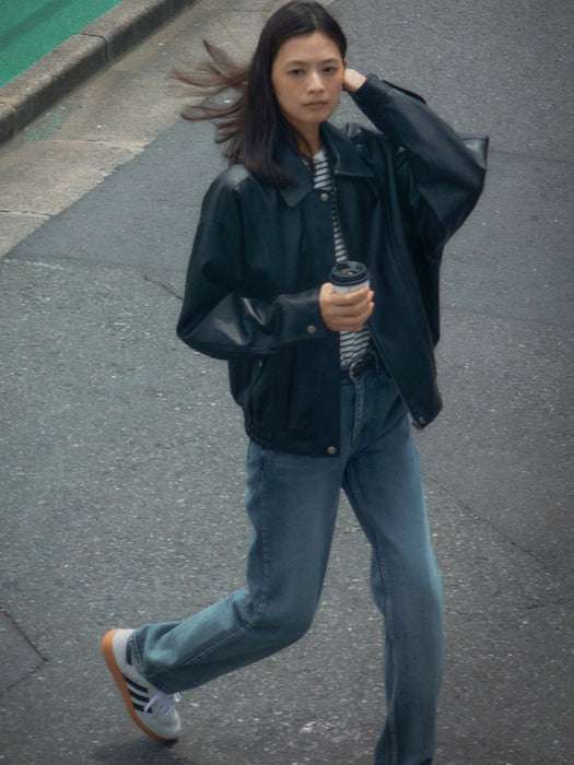 [TILLIDIE] Faux leather overfit jumper_Black