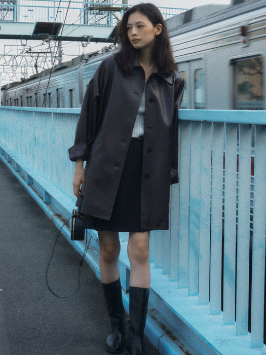 [TILLIDIE] Even faux leather coat_Wine