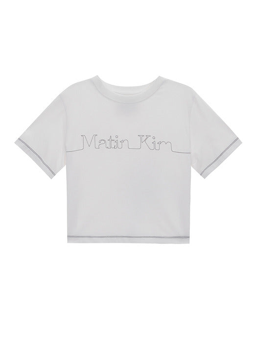 MATIN EDGE STITCH LOGO CROP TOP IN WHITE