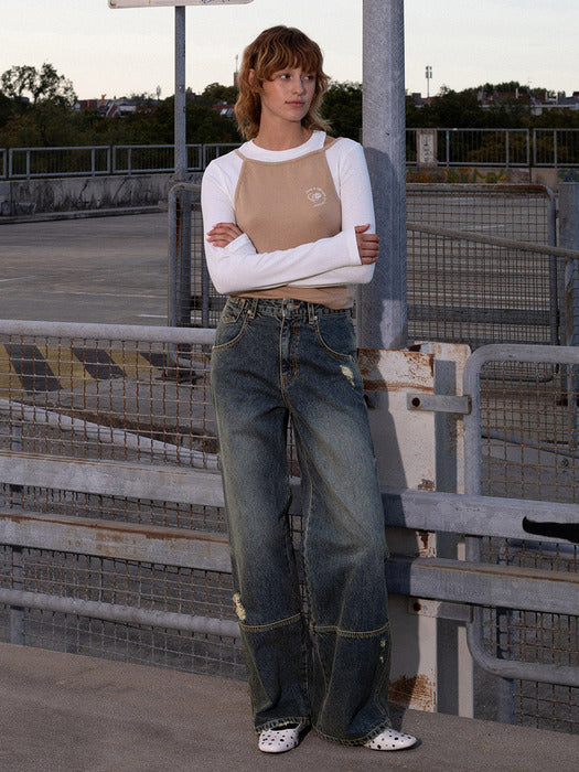 [raive] Vintage Washing Wide Denim Pants in Blue VJ4AL383-22