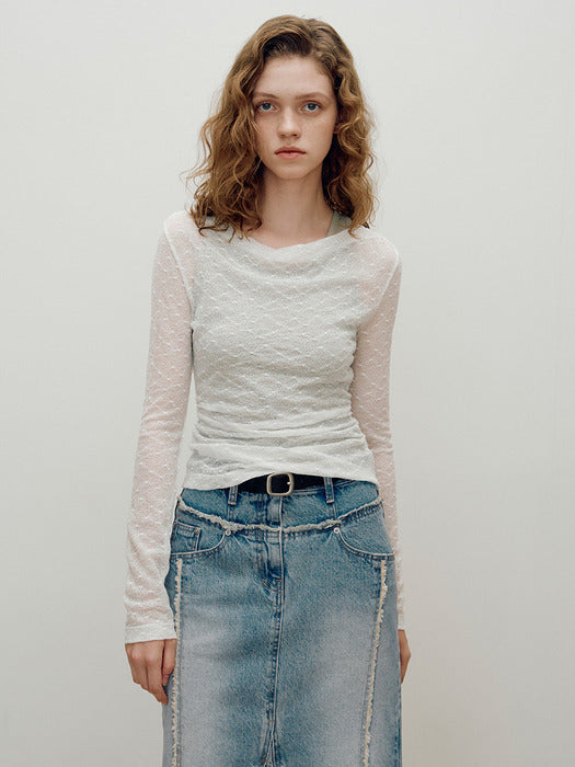 [raive] Layerd Shirring Lace Top set in White VW4AB206-01