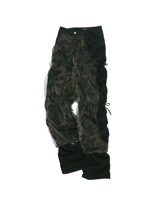 [andersson bell] CAMOUFLAGE MESH LAYERED TYING PANTS apa767w(BLACK)