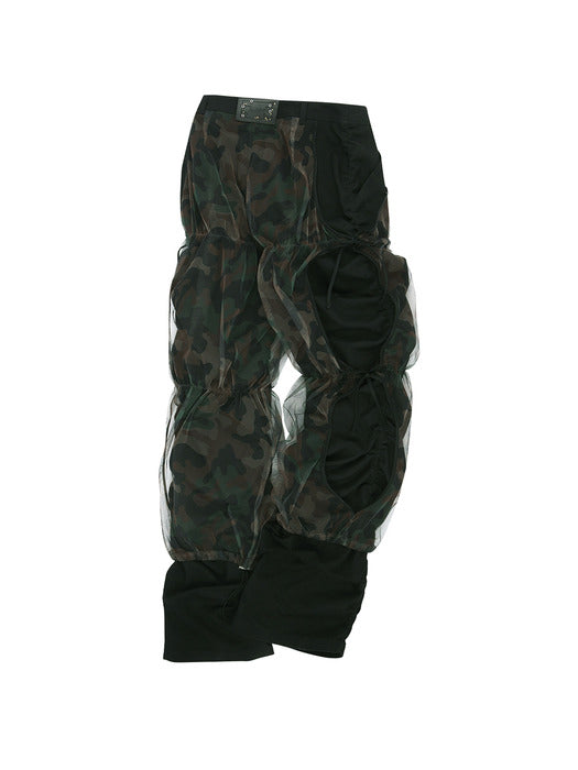 [andersson bell] CAMOUFLAGE MESH LAYERED TYING PANTS apa767w(BLACK)