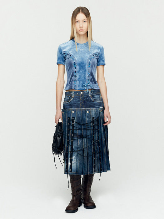 [andersson bell] (ESSENTIAL) VELVET LACE-UP BABY T-SHIRT atb1205w(BLUE)