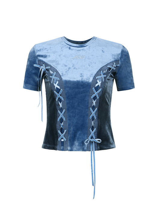 [andersson bell] (ESSENTIAL) VELVET LACE-UP BABY T-SHIRT atb1205w(BLUE)