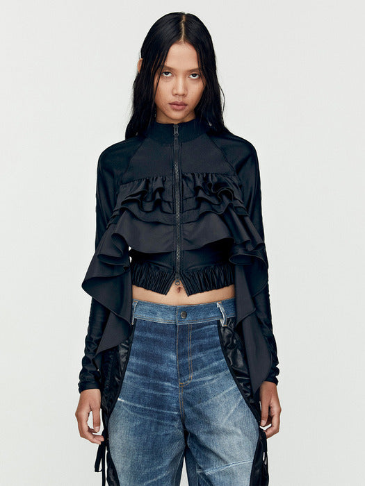 [andersson bell] RILEY RUFFLE TIGHT ZIP UP atb1203w(BLACK)