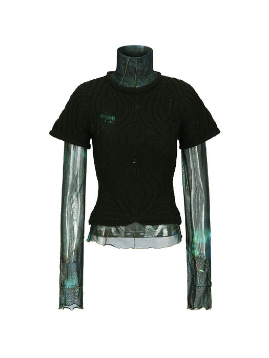 [andersson bell] DAMAGED KNIT LAYERED MESH TOP atb1202w(BLACK)