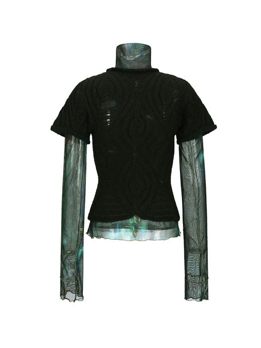 [andersson bell] DAMAGED KNIT LAYERED MESH TOP atb1202w(BLACK)
