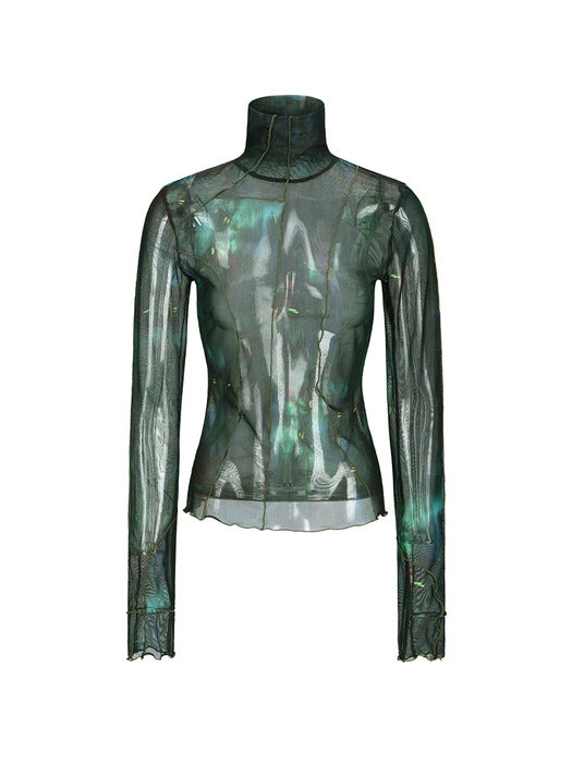 [andersson bell] DAMAGED KNIT LAYERED MESH TOP atb1202w(BLACK)