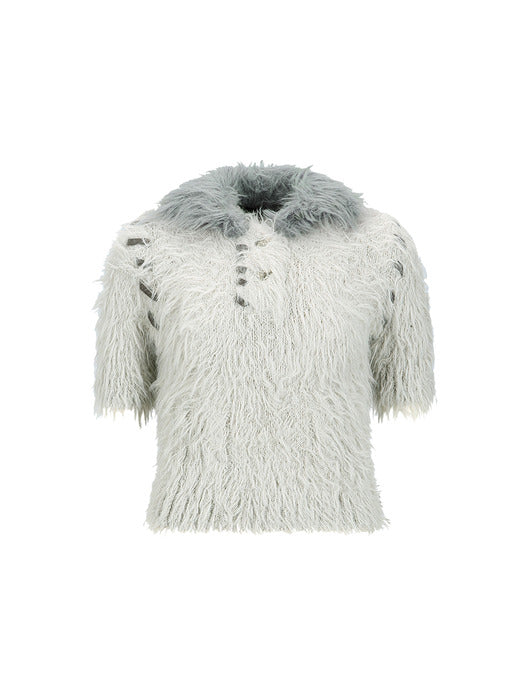[andersson bell] BEAR KNIT POLO TOP atb1186w(GREY)