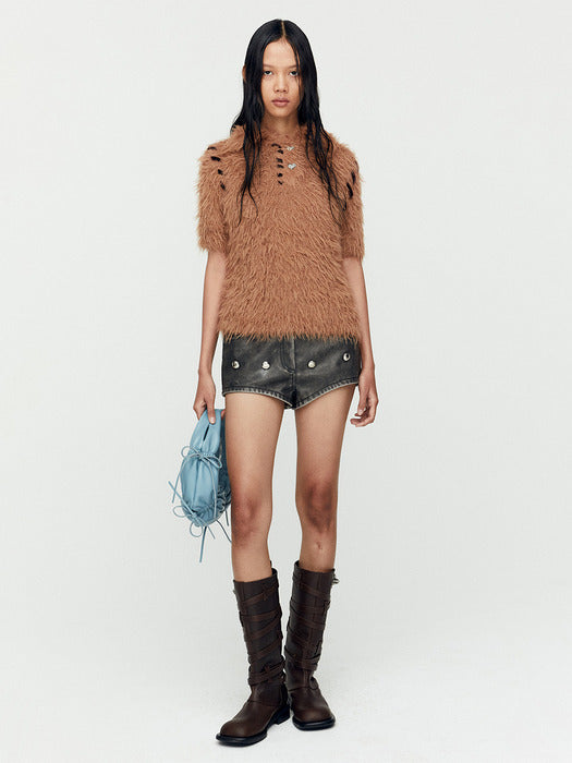 [andersson bell] BEAR KNIT POLO TOP atb1186w(BROWN)