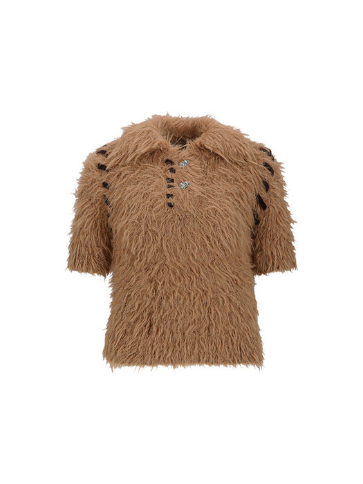 [andersson bell] BEAR KNIT POLO TOP atb1186w(BROWN)