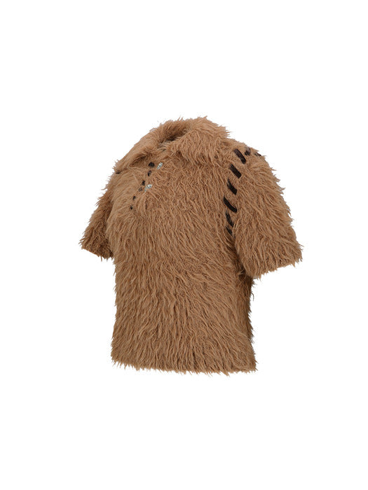 [andersson bell] BEAR KNIT POLO TOP atb1186w(BROWN)
