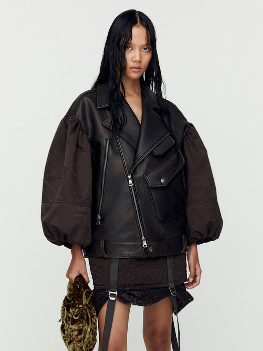 [andersson bell] MAEVE PUFF SLEEVES LEATHER JACKET awa663w(BROWN)