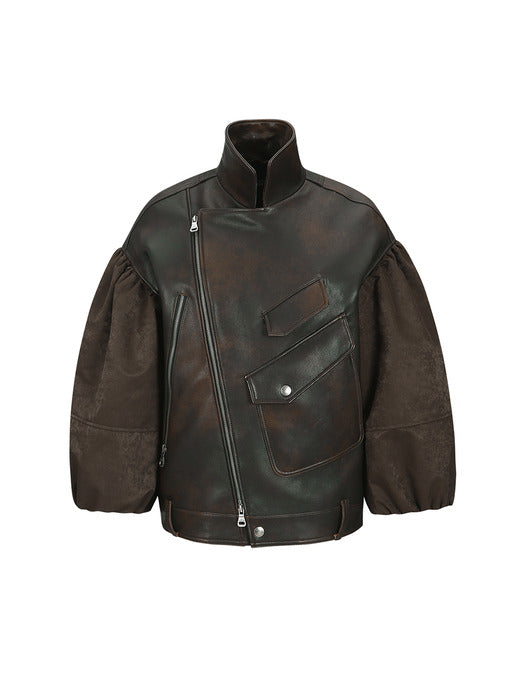 [andersson bell] MAEVE PUFF SLEEVES LEATHER JACKET awa663w(BROWN)