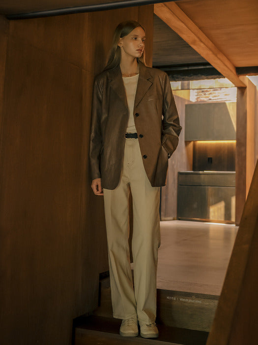 Tillidie Iris stitch point straight denim pants Cream