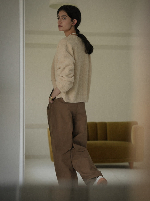 [TILLIDIE] Gold button classic cotton pants_Brown