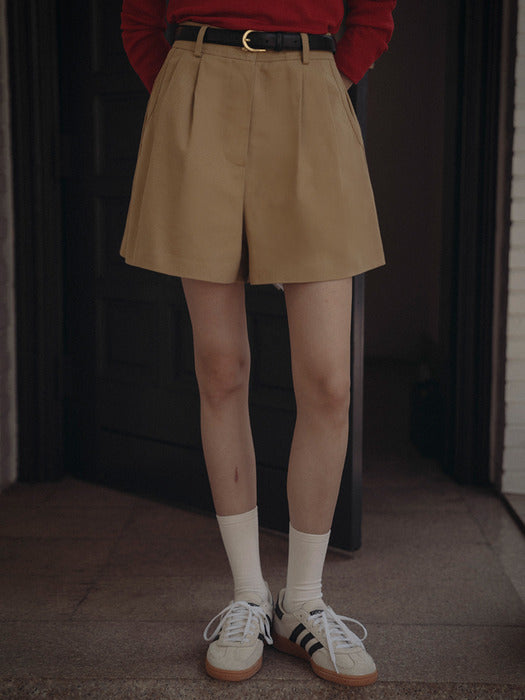 [TILLIDIE] Classic Two turk cotton short pants_Beige