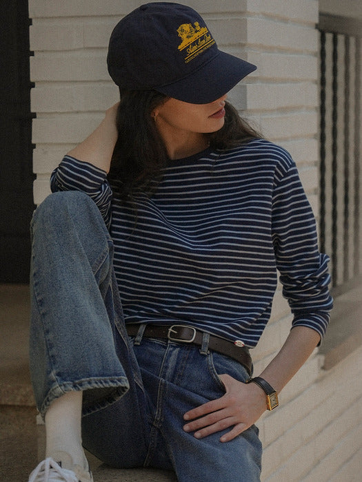 [TILLIDIE] Stripe soft touch T-shirt_Navy