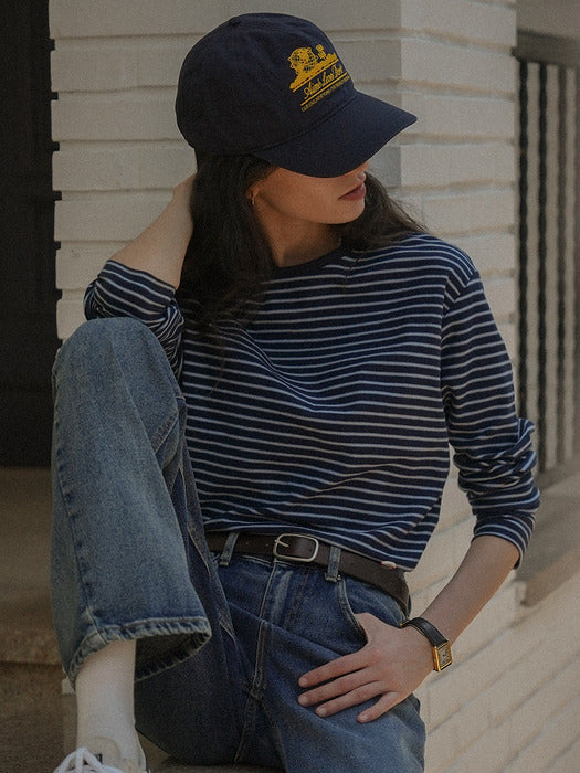 [TILLIDIE] Stripe soft touch T-shirt_Navy