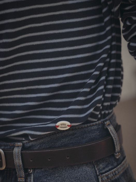[TILLIDIE] Stripe soft touch T-shirt_Navy