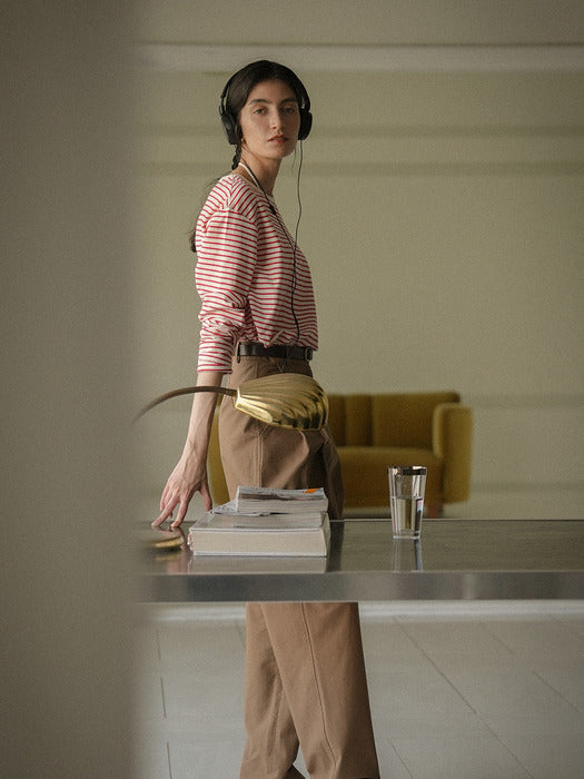 [TILLIDIE] Stripe soft touch T-shirt_Red