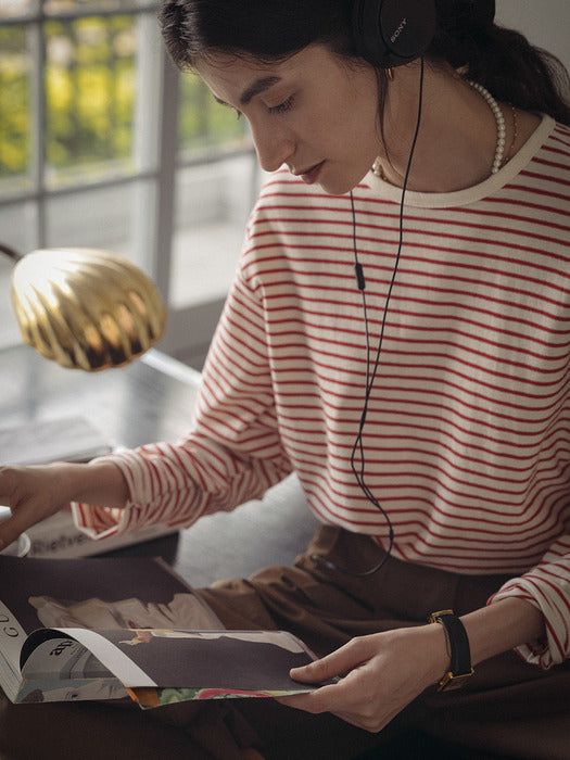 [TILLIDIE] Stripe soft touch T-shirt_Red