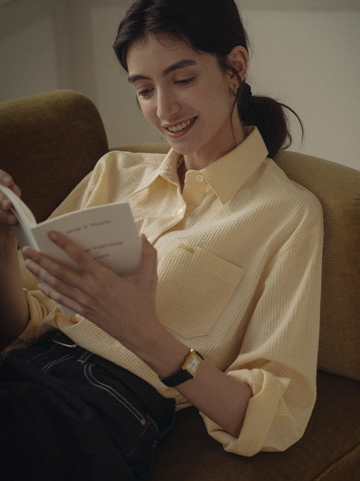 [TILLIDIE] Embo cotton oversized stripe shirt_Yellow