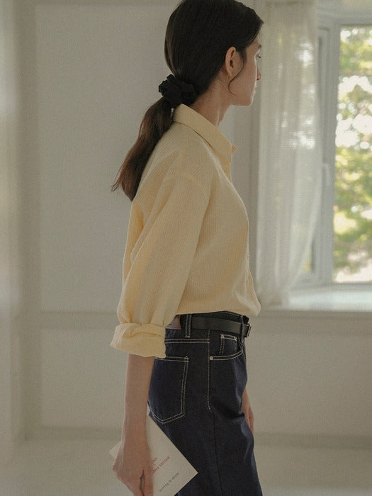 [TILLIDIE] Embo cotton oversized stripe shirt_Yellow